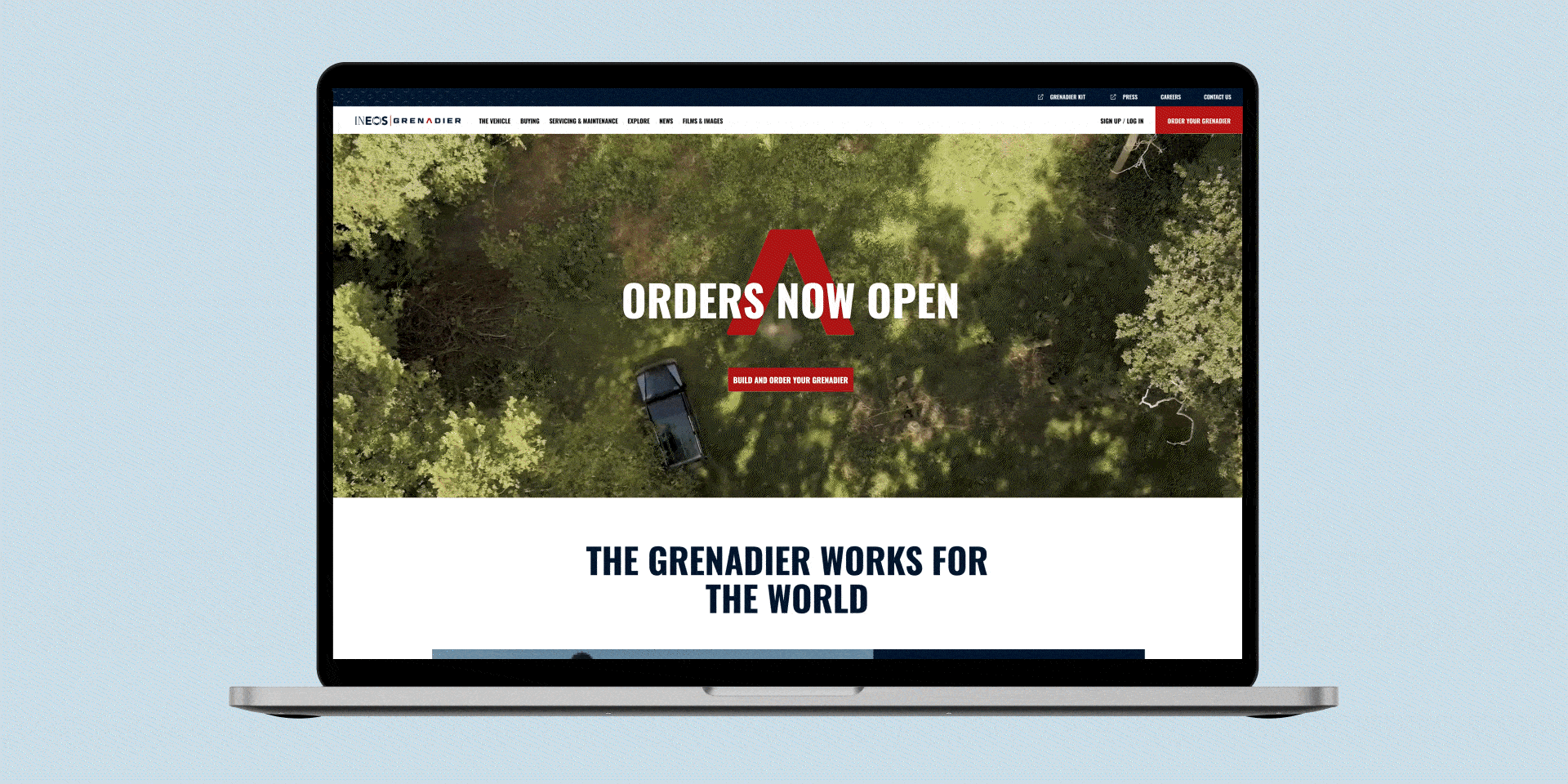 INEOS Grenadier homepage on device