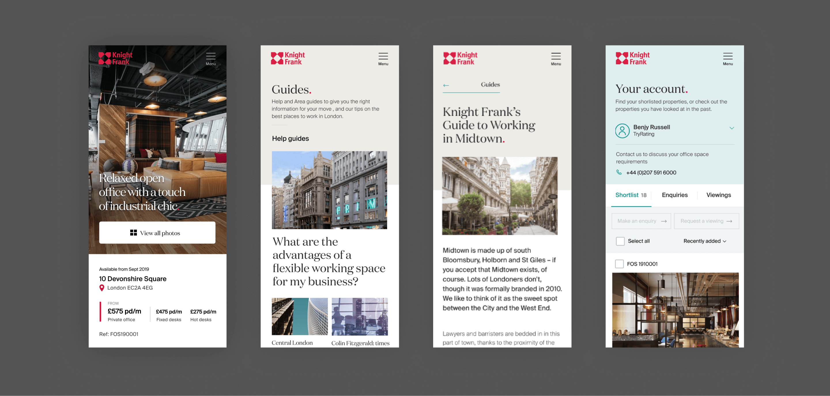 Knight Frank page on device